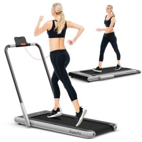 2.25 HP 2-in-1 Folding Walking Pad Treadmill with Remote Control and LED Display (Color: Silver)